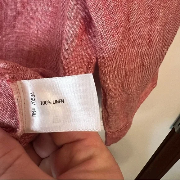 Orvis 100% Linen Shirt Women's M Red Pink 3/4 Sleeve Button Up Casual Blouse Top - Picture 8 of 10